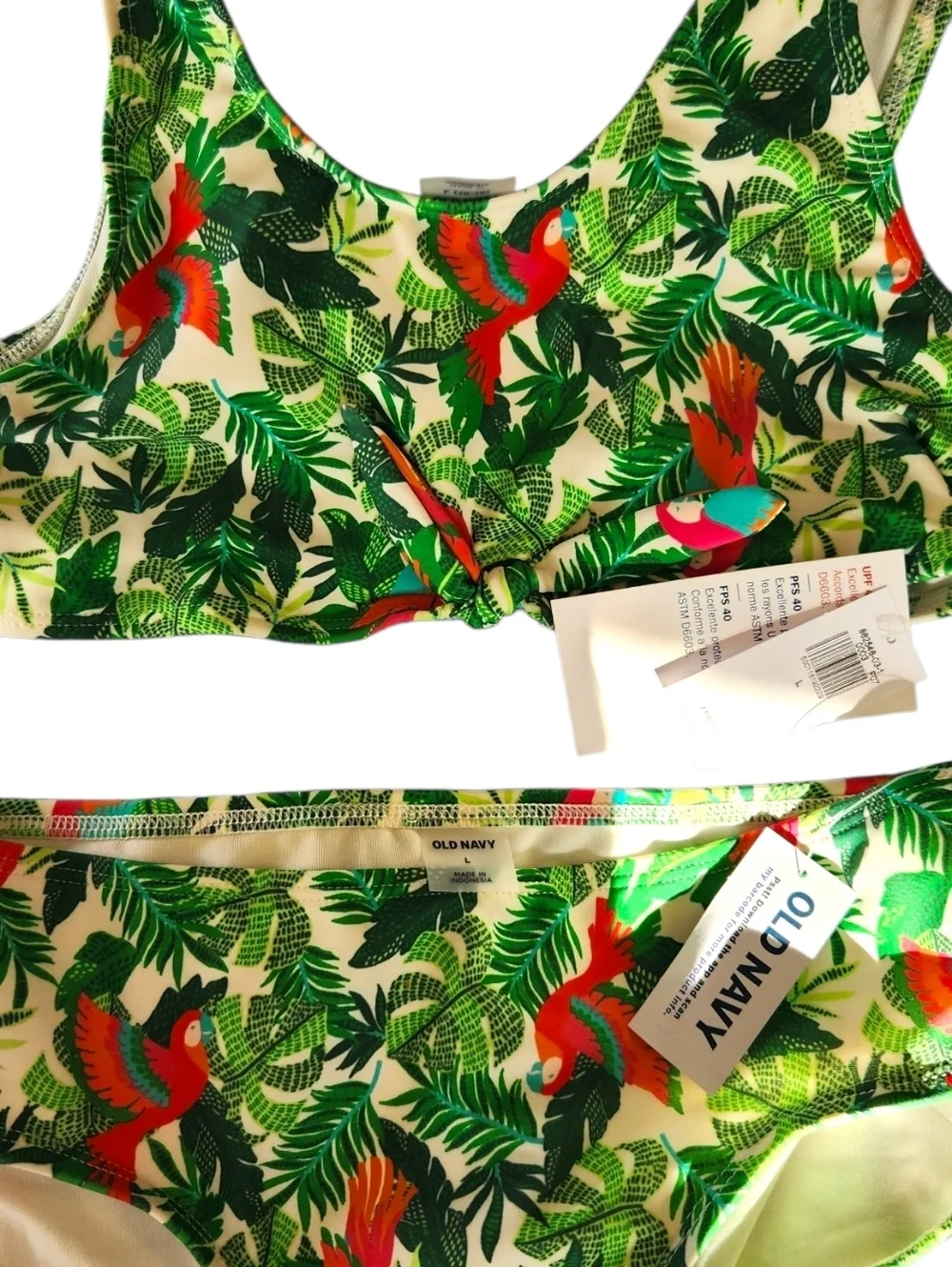 Old Navy Parrot Print Tie Front Bikini Set Girls NWT Large